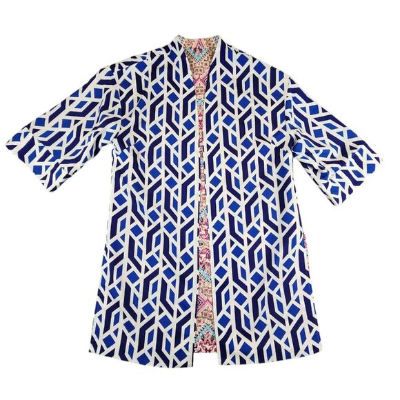 Chico's Reversible Mykonos Medallion Kimono Jacket Topper Size 1 Women Boho Md/8 - Picture 2 of 11